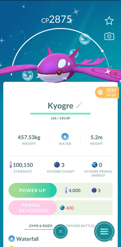 Shiny Kyogre Account