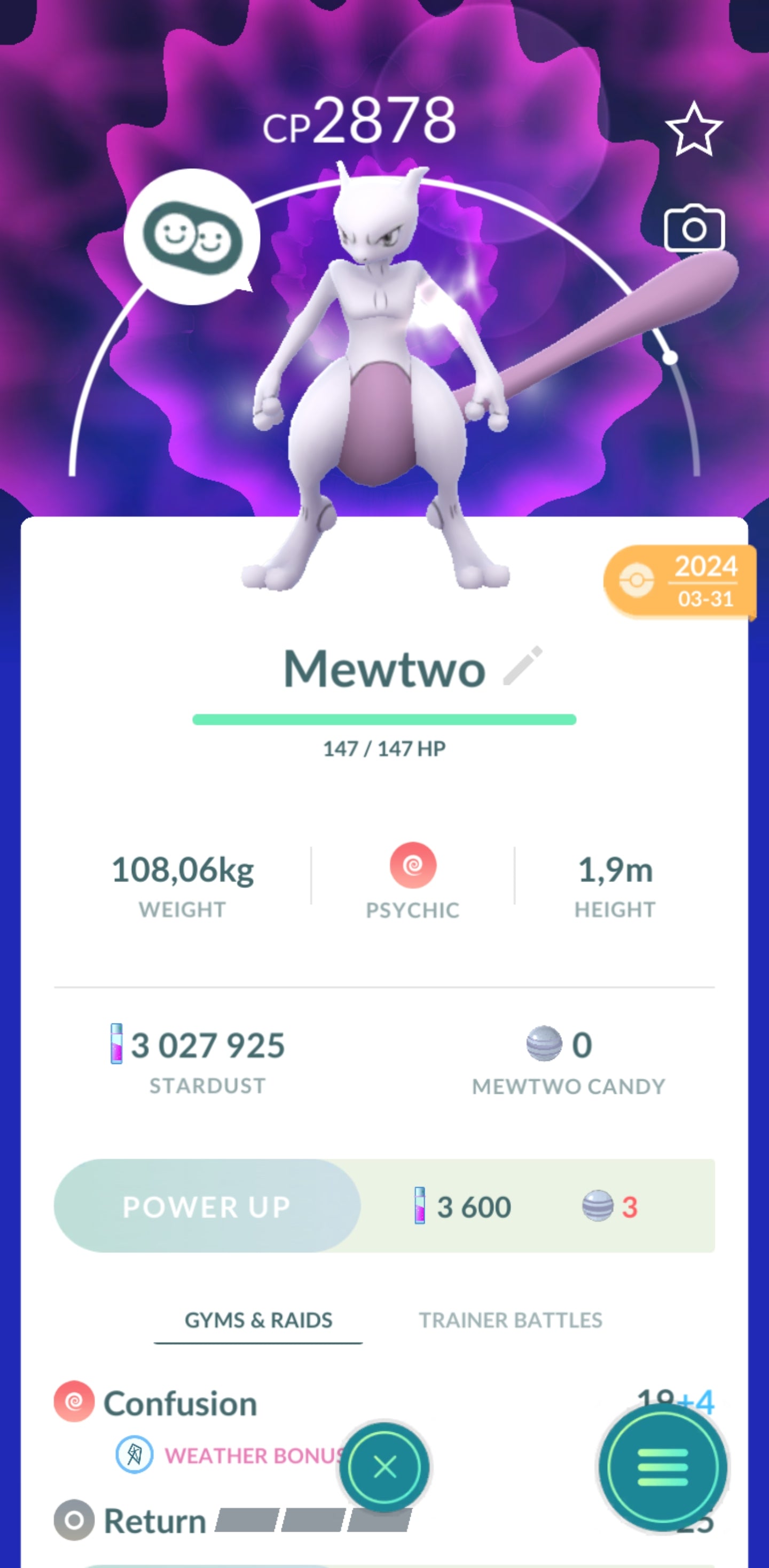 Level 24 🌟 Starter acc - mewtwo - 3 mil stardust